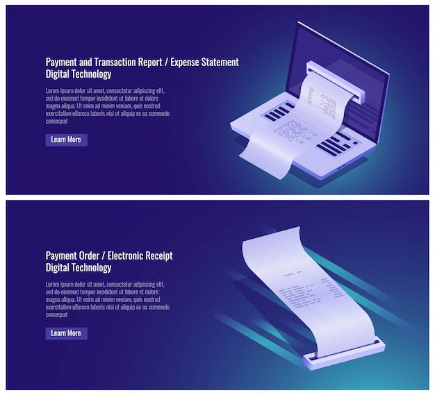 Payment and money transaction report, expense statement, pay order, electronic receipt
