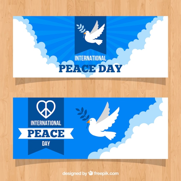 Peace banners with dove in the sky