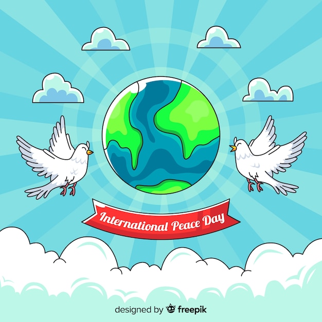 Free vector peace day background with cute dove