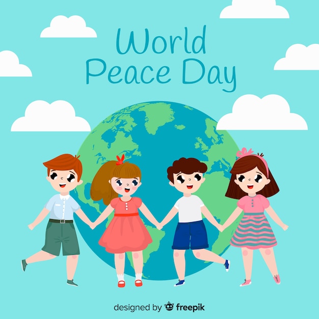 Free vector peace day background with kids