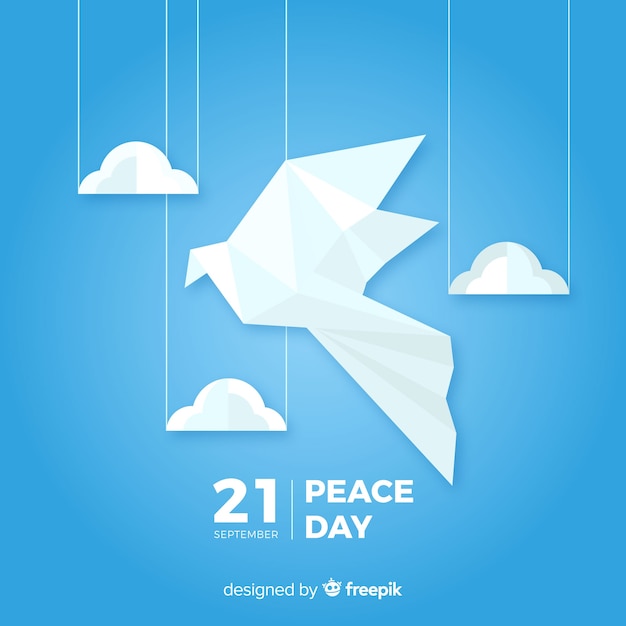 Бесплатное векторное изображение Мир день фон с оригами голубь