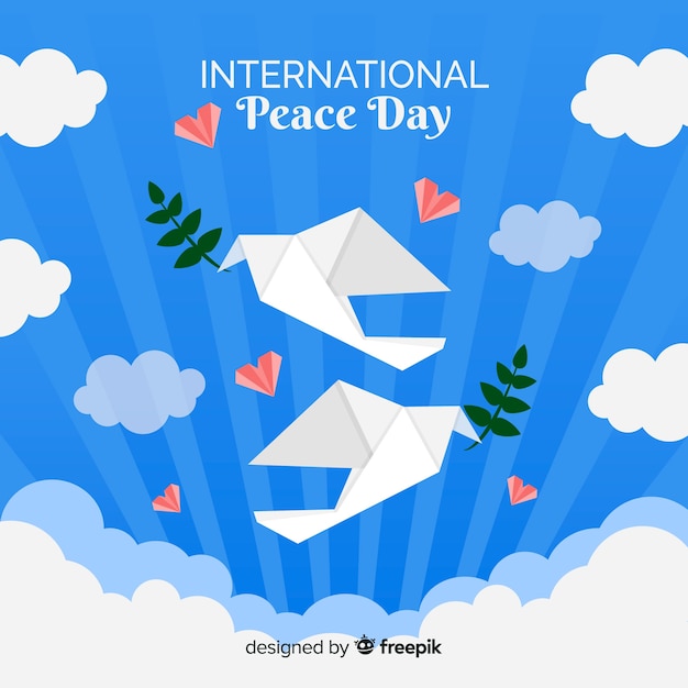 Бесплатное векторное изображение Мирный день фон с оригами голубя