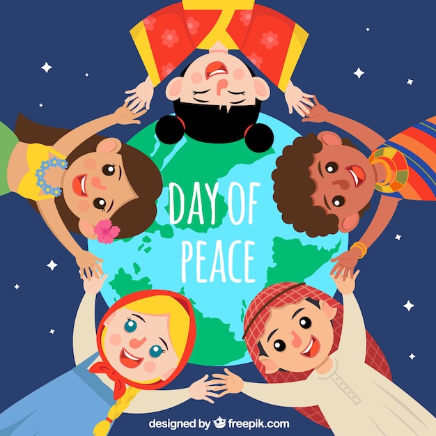 Peace day background with united children