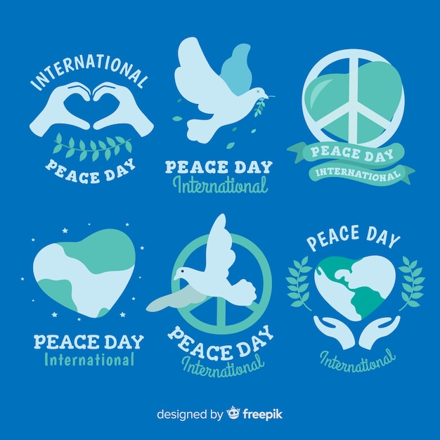 Free vector peace day badge collection flat design