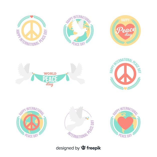 Vettore gratuito collezione di badge giorno della pace con design piatto