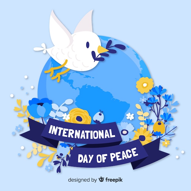 Composizione del giorno della pace con colomba bianca piatta