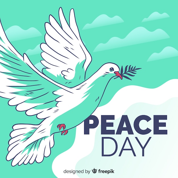 Композиция дня мира с рисованным белым голубями