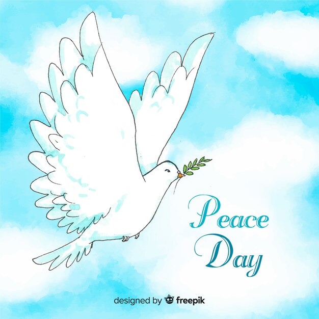 水彩の白い鳩で平和の日の構成