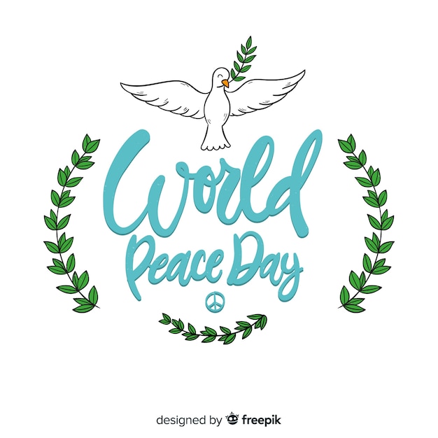 Peace day lettering with dove