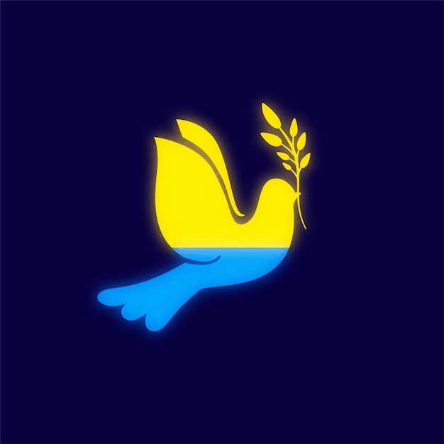 Peace dove bird in glowing ukraine flag colors