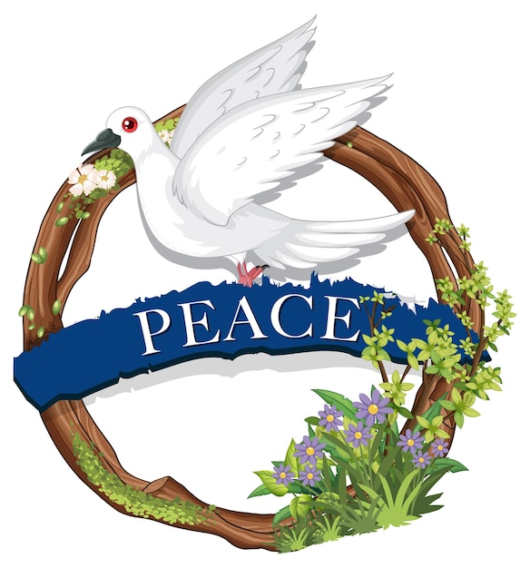 Free vector peace dove on floral wreath illustration