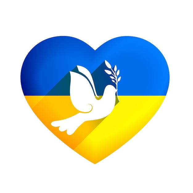 Peace heart and dove bird with ukraine flag