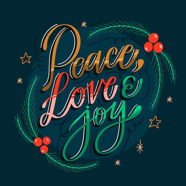 Peace love and joy lettering