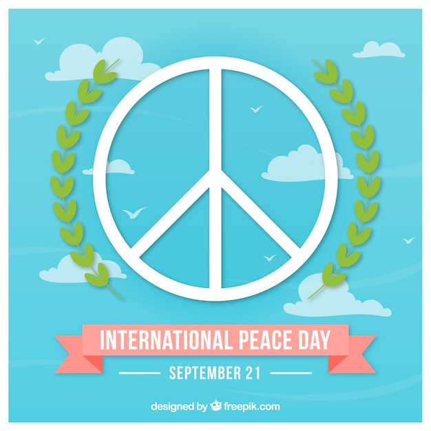 Free vector peace symbol with laurel leaves in the sky