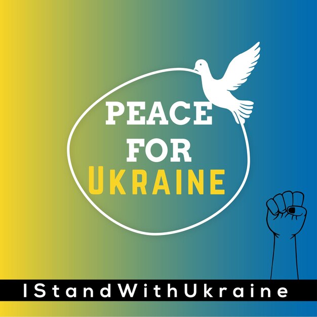Peace For Ukraine Blue Yellow White Background Social Media Design Banner Free Vector