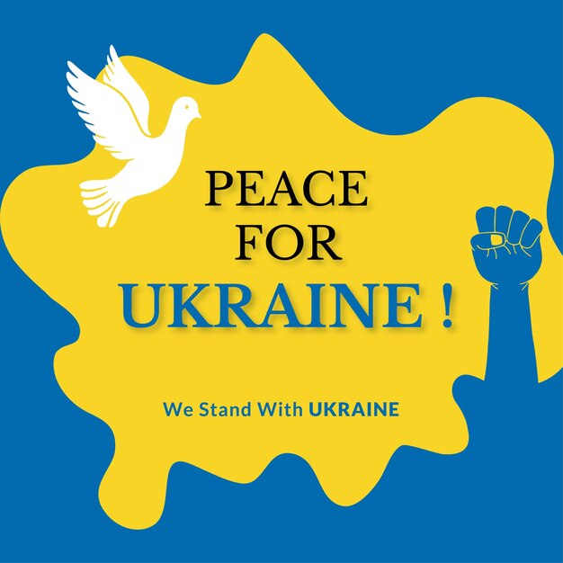 우크라이나 파란색 노란색 흰색 배경에 대 한 평화 소셜 미디어 디자인 배너 무료 벡터