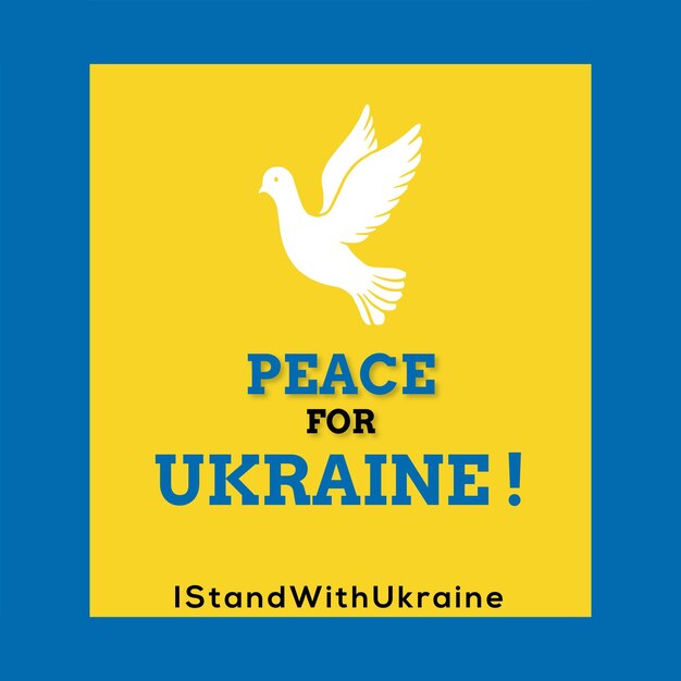 Peace for ukraine blue yellow white background social media design banner free vector