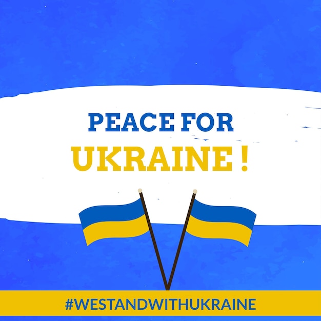 Peace for ukraine blue yellow white background social media design banner free vector