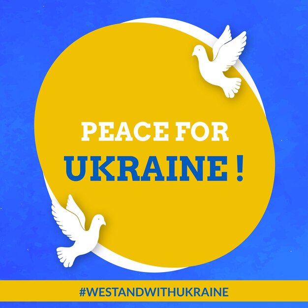 Peace For Ukraine Blue Yellow White Background Social Media Design Banner Free Vector