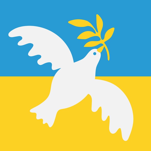 Peace to ukraine symbol of peace dove with a laurel branch on the blueyellow Premium Vector