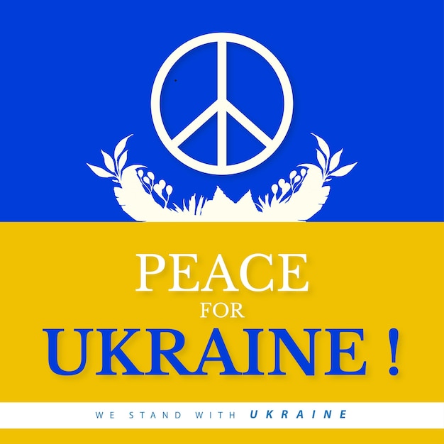 Peace For Ukraine Yellow Blue White Background Social Media Design Banner Free Vector