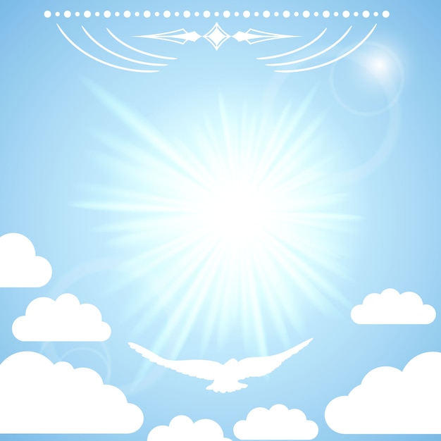 Vector background con il sole nel cielo blu