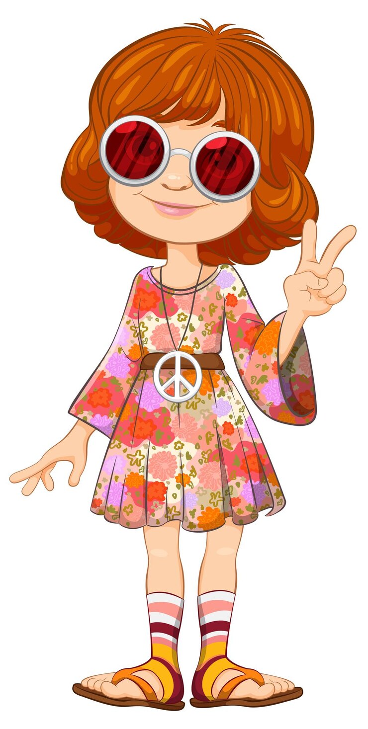 मुफ़्त वेक्टर peaceful hippie girl flashing peace sign
