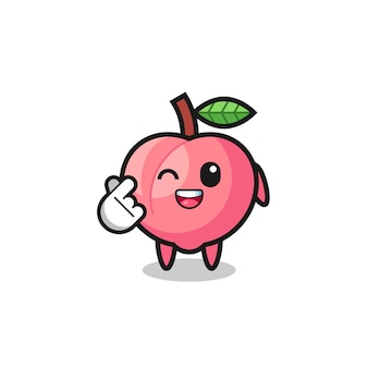 Peach character doing korean finger heart , cute design