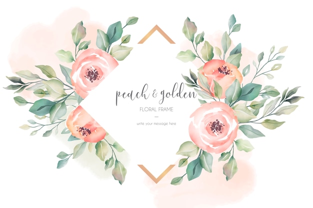 Free vector peach and golden beautiful floral frame