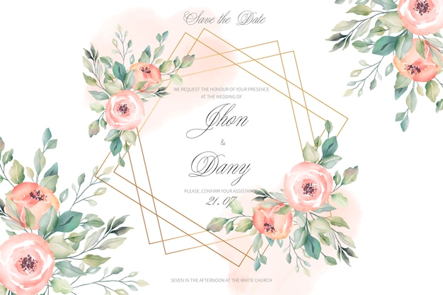 Peach and Golden Wedding Invitation Card