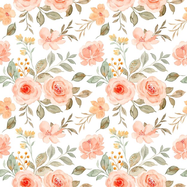 Peach rose flower watercolor seamless pattern