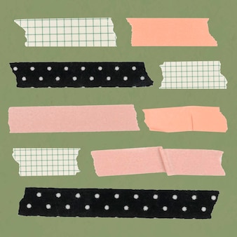 桃色の和紙テープステッカー、かわいいパターン、コラージュ要素ベクトルセット