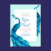peacock wedding invitation realistic template