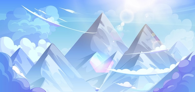 Free vector peaks of high rocky mountains above clouds