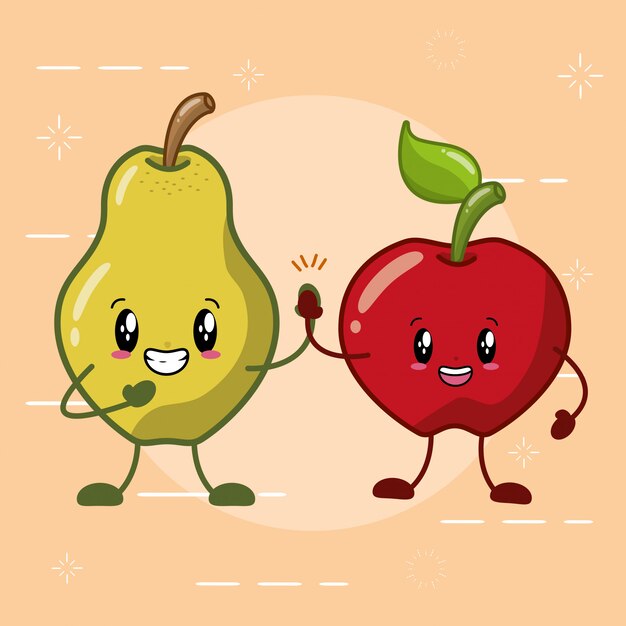 Pear and Apple kawaii fruits