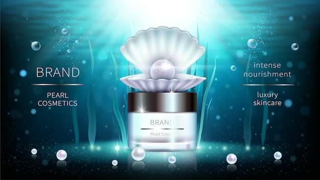 Free vector pearl and algae cosmetics realistic ads poster