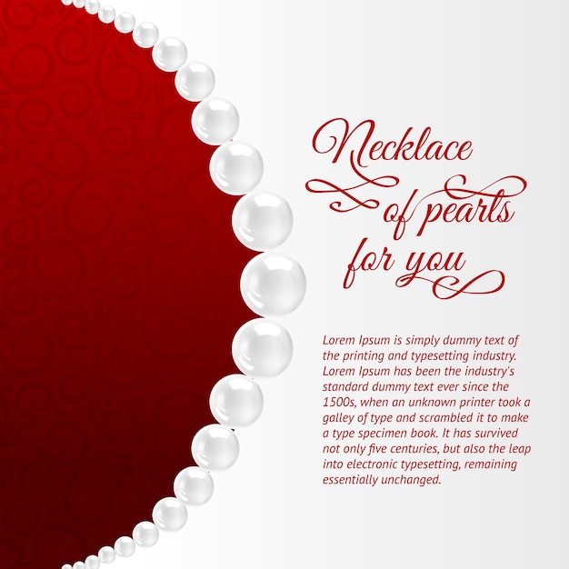 Free vector pearl necklace on red.