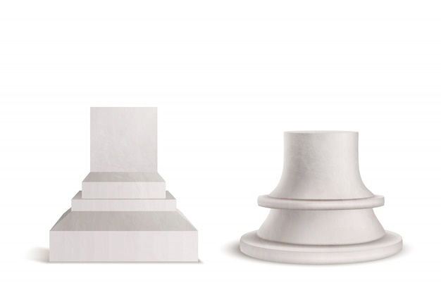 Pedestal, plinth, marble podium set isolated on white background. 