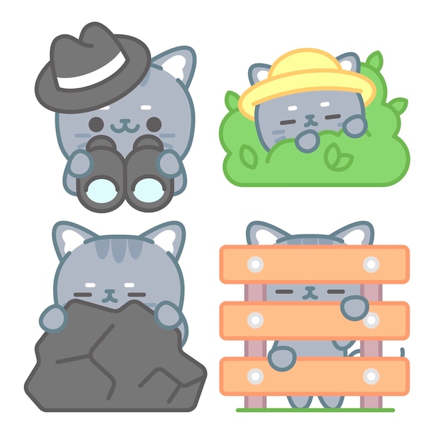 Free vector peeking stickers collection with tomomi the cat