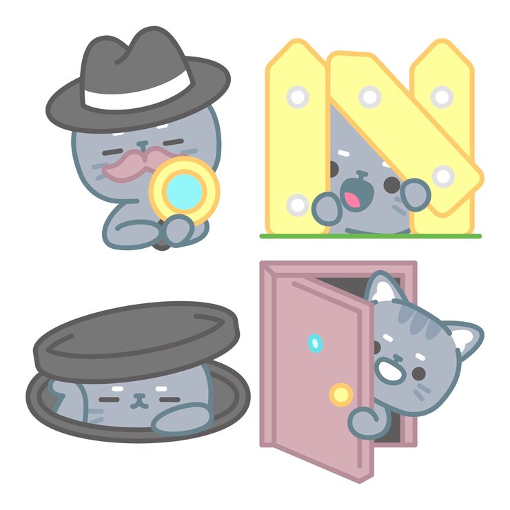Free Vector peeking stickers collection with tomomi the cat