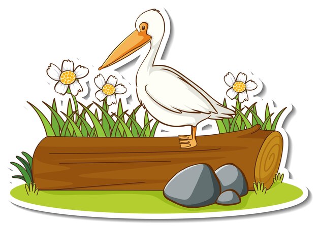 A pelican bird standing on a log sticker