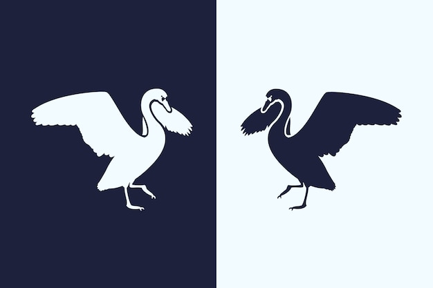 Силуэт пеликана в двух вариантах