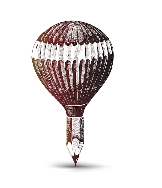Карандаш с воздушным шаром Ручной рисунок векторной иллюстрации