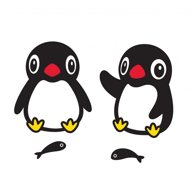ペンギンキャラクター漫画ランニング鳥イラスト プレミアムベクター