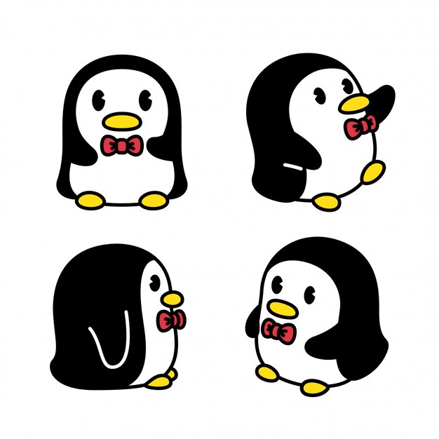 ペンギンキャラクター漫画ランニング鳥イラスト プレミアムベクター