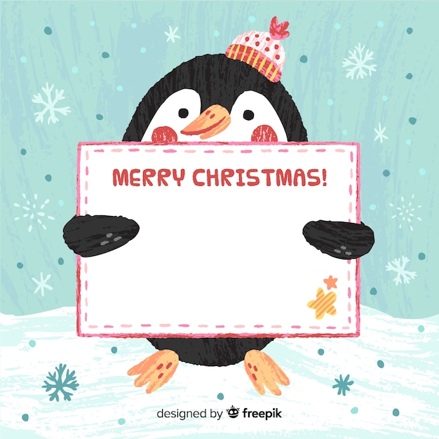 Free vector penguin holding blank sign background