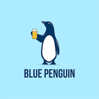 Penguin logo design with beer and glass