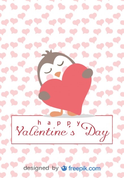 Pinguino in day card amore di san valentino del fumetto