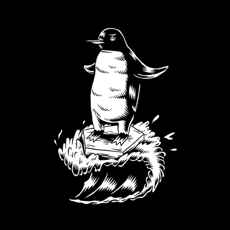 Free Vector penguin surfing on a wave illustration