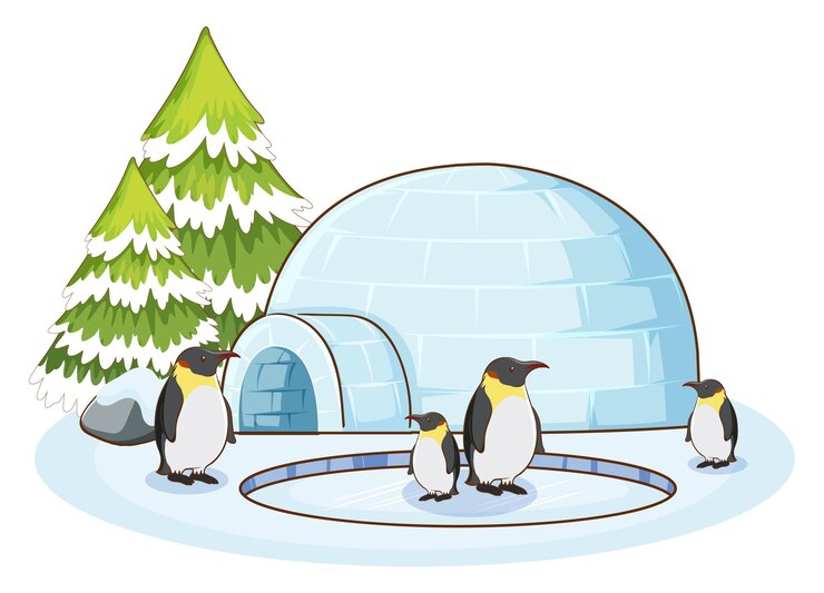 Free Vector penguins and igloo on white background